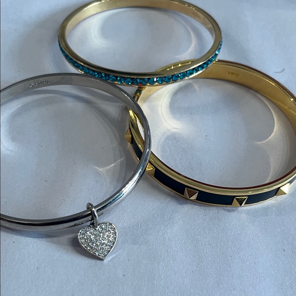 THREE COACH BANGLES , studded/heart/blu gem Elegant Gold and Silver Bangle